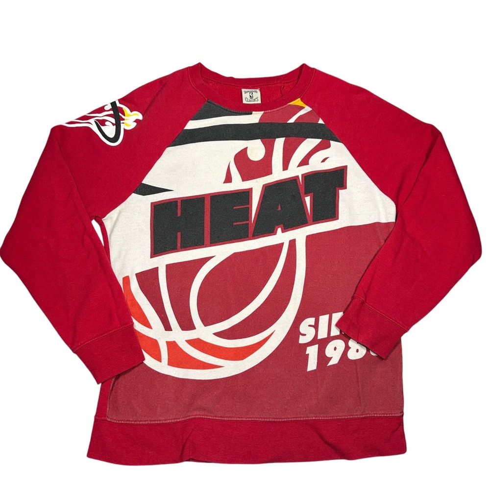 NBA Hardwood Classics Miami Heat Sweatshirt Red White Mens Small Retro 1988 NBA